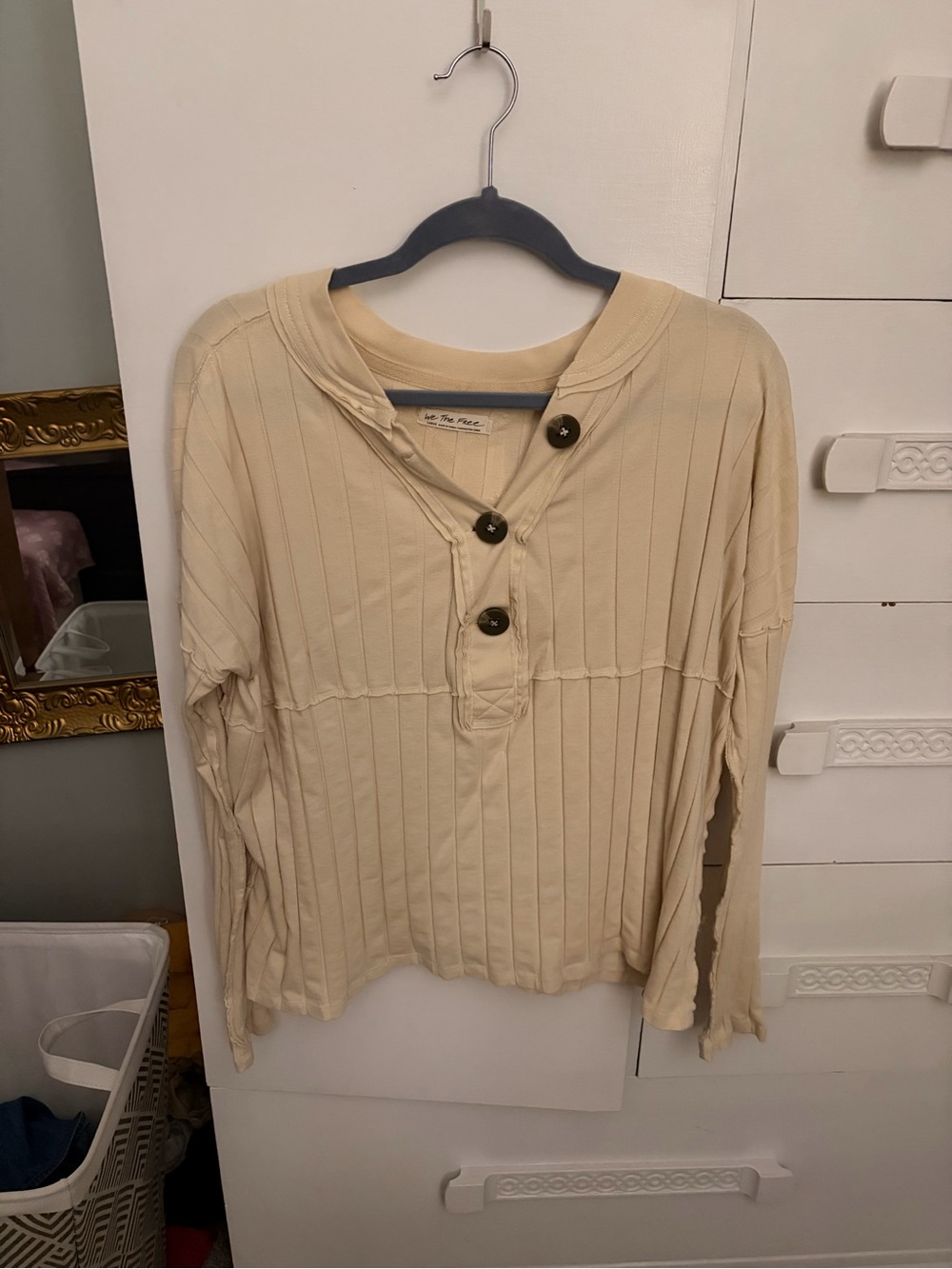 We The Free Cream Ribbed Henley with Button Detail